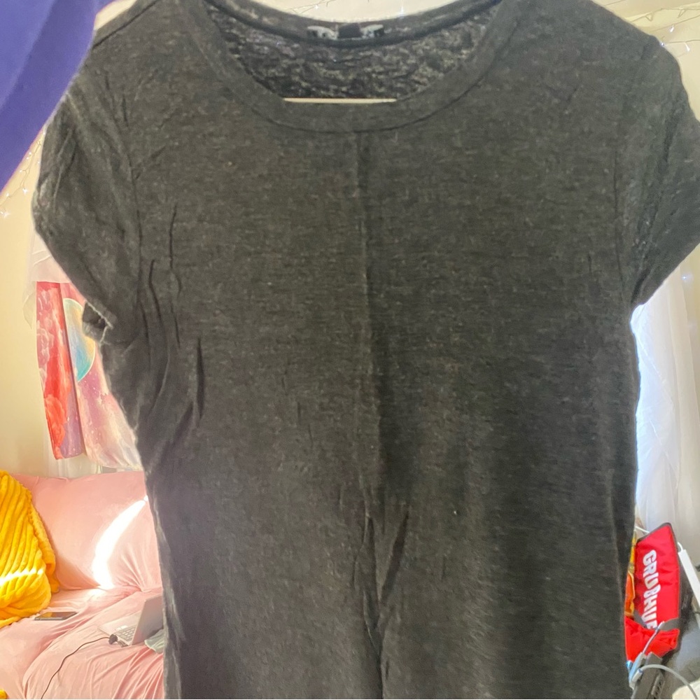 Express Women’s Burnout Stretchy Tee Short Sleeve Dark Heather Gray Semi Sheer M